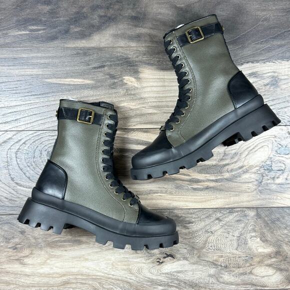 NIB Steve Madden Matriarch Leather Mixed Media Ankle Combat Boots Olive Multi 8M - Picture 2 of 10